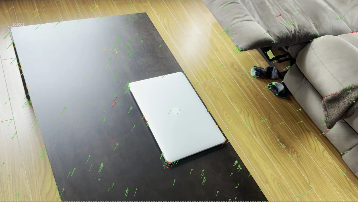The same frame after solving again: the point 900001 on the table's corner