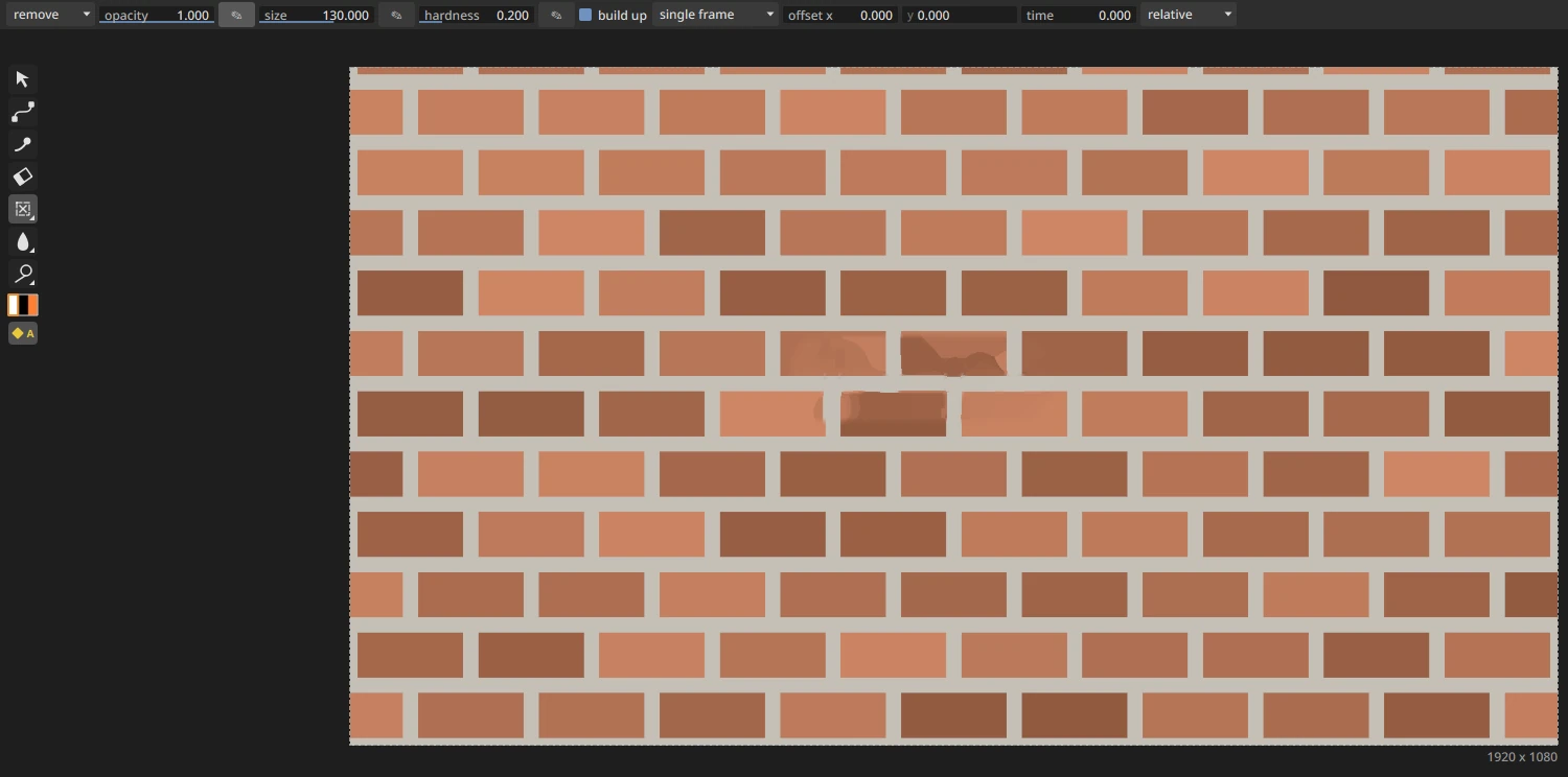 The same wall after the mouse is released: the word is gone, filled with brick and mortar taken from around it