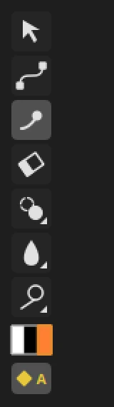 The Roto toolbar: a button per tool, then the swatch in three parts, white, black and the RGB colour (orange)